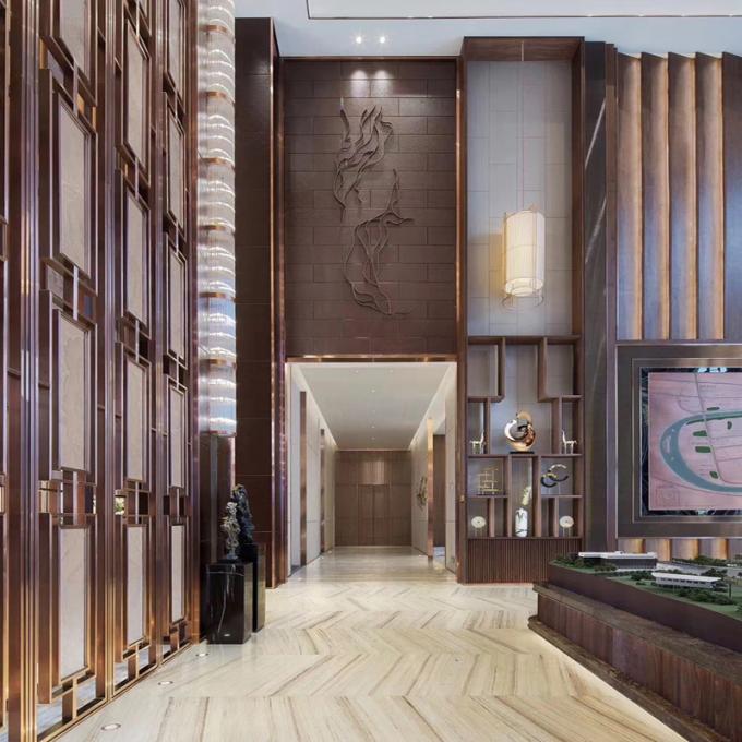 أسلوب أمريكي ليزر القطع الذهبية الفولاذ المقاوم للصدأ شاشة غرفة الحائط للمنزل فندق مطعم 3