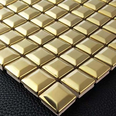 صغير مكعب الذهب PVD الفولاذ المقاوم للصدأ بلاط الموزاييك لتزيين الجدران 30.5x30.5 سم