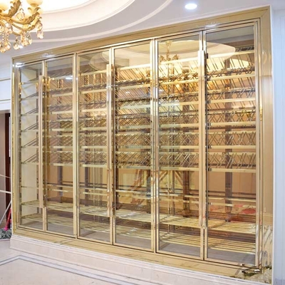 خزانات النبيذ المصنوعة من الفولاذ المقاوم للصدأ المصقولة بالنحاس العتيق مع إمكانية التحكم في درجة حرارة الباب بأربعة أبواب