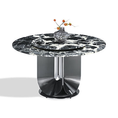 سعر جيد طاولة مائدة من الحجر المستحمر الدائري الأسود طاولة طعام من الفولاذ المقاوم للصدأ مع لوحة تحويل الانترنت