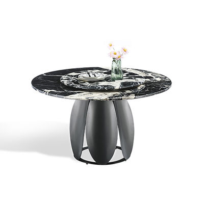 سعر جيد طاولة طعام حديثة مستديرة من الحجر المتكلس باللون الأسود مع طاولة دوارة من الفولاذ المقاوم للصدأ الانترنت