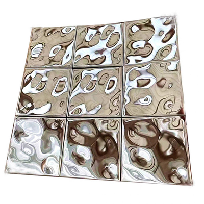 المرآة الفضة المياه الموجة 304 الفولاذ المقاوم للصدأ بلاط الفسيفساء 300x300mm للديكور الداخلي