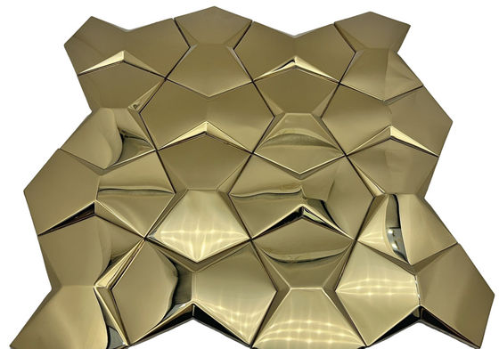 سعر جيد 3D ثلاثي الأبعاد المعدن الفولاذ المقاوم للصدأ الفسيفساء البلاط كتي في النادي حانة مدخل التلفزيون خلفية الحائط المنحني الانترنت