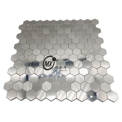 سعر جيد Sliver  Hexagon Polished Stainless Steel Mosaic Square Tile Waterproof Oil-Proof For Bathroom Wall Decor الانترنت